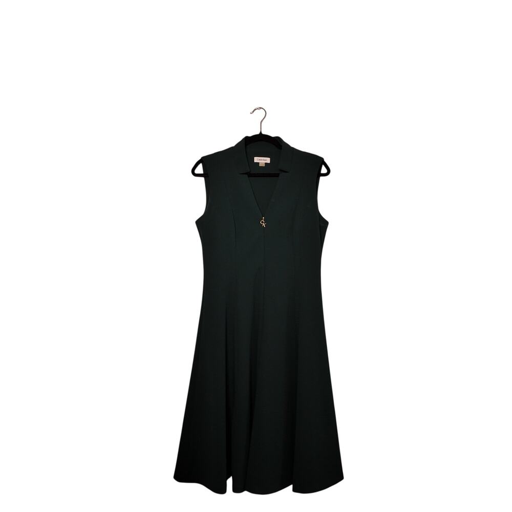 Calvin Klein Dark Green Sleeveless Fit and Flare Dress Women's Size 8